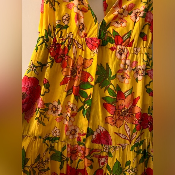 Band Of The Free Women’s Size Small Yellow-Pink Floral Midi Dress Ties Back NWT - Picture 3 of 8